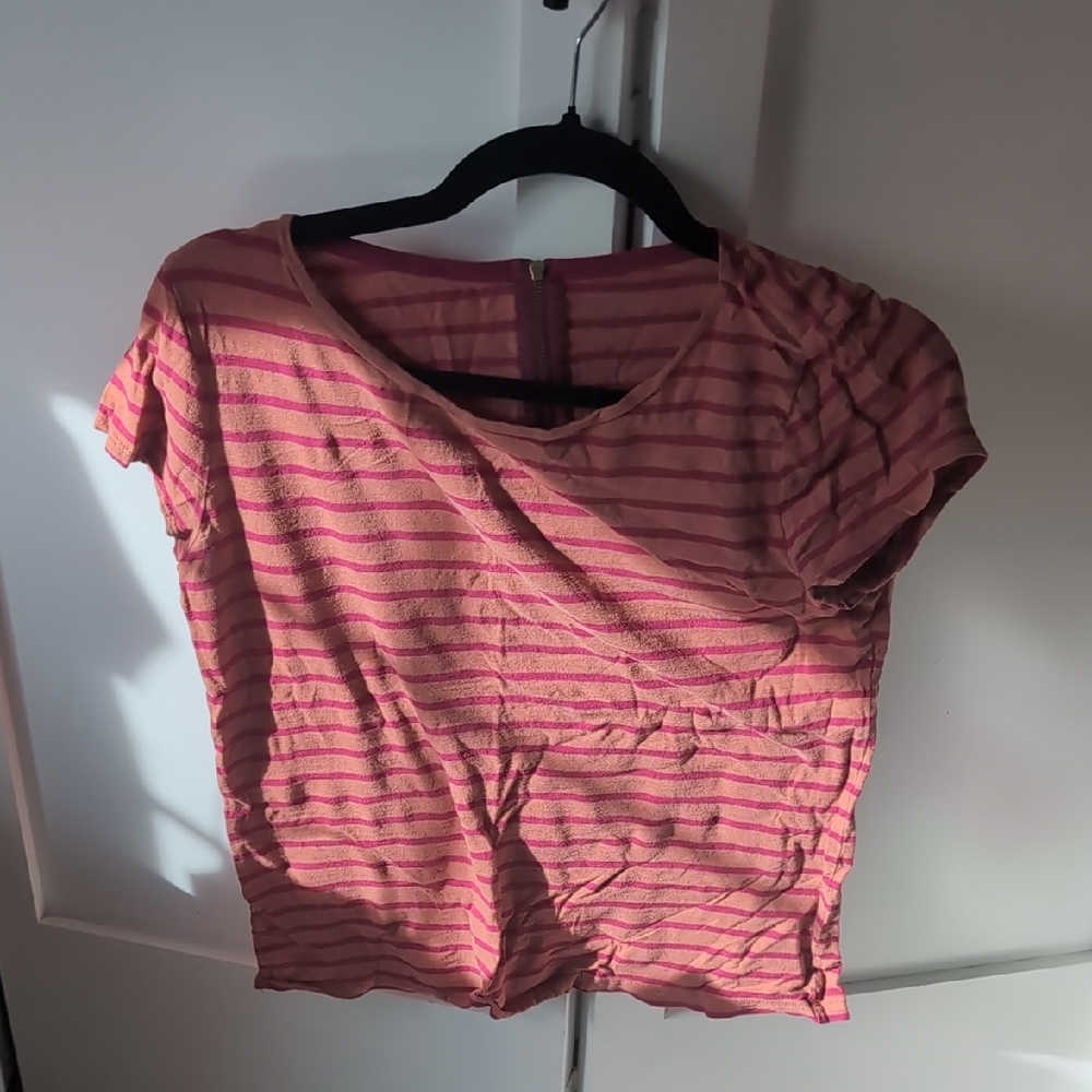 LOFT Pink Striped Short Sleeve Tee